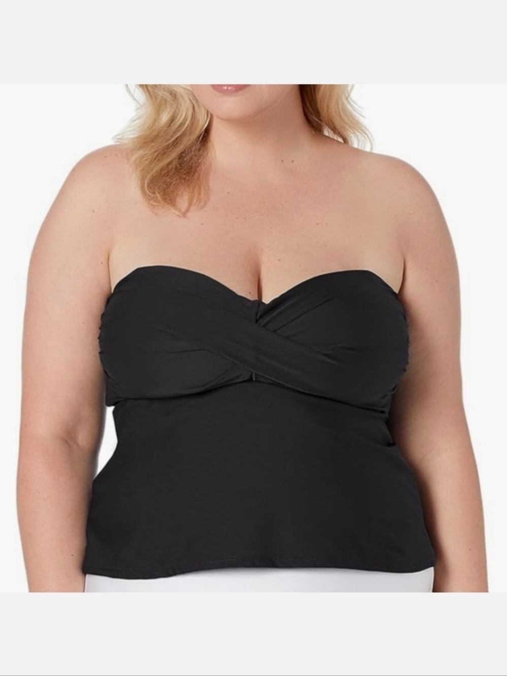 Catalina Black Strapless Twist Front Bandeau Tankini Top, Size XL ~ EUC